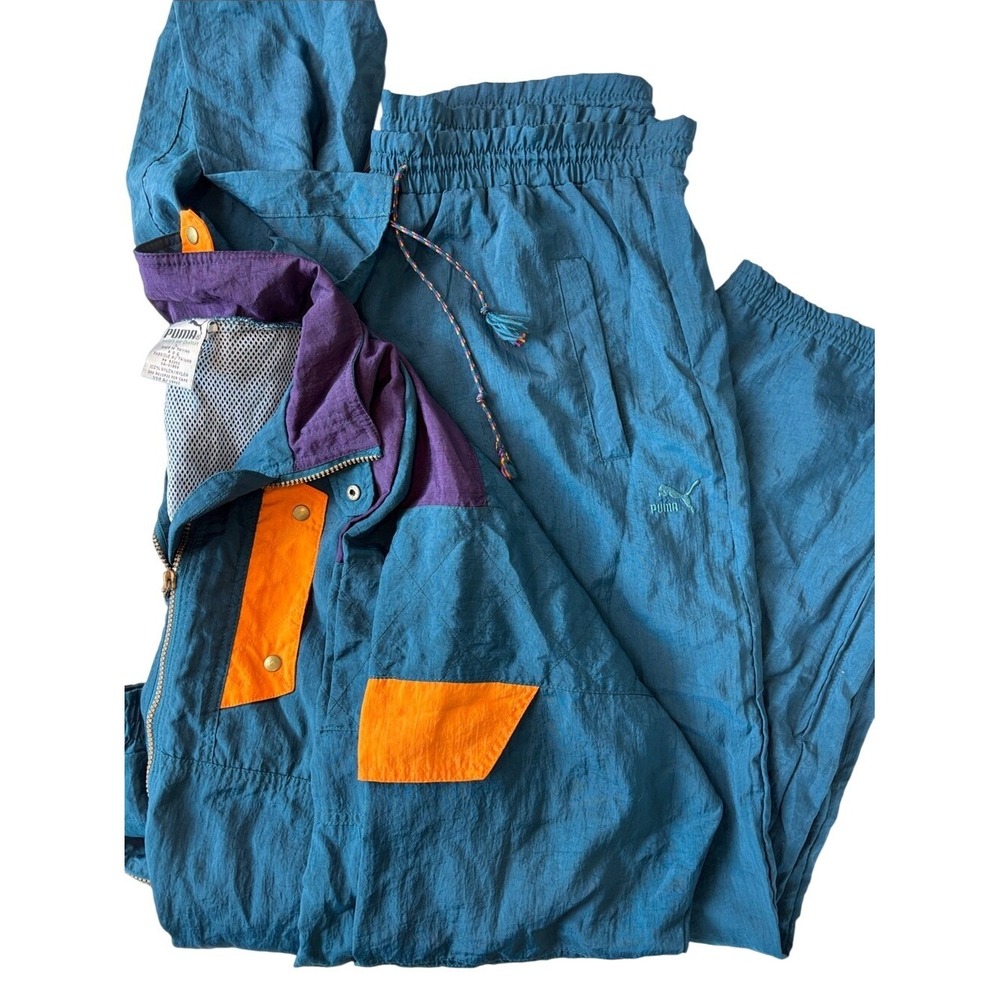 Puma Tracksuit Teal Purple Orange Unisex Large Vintage 90s Colorblock 2pc Set